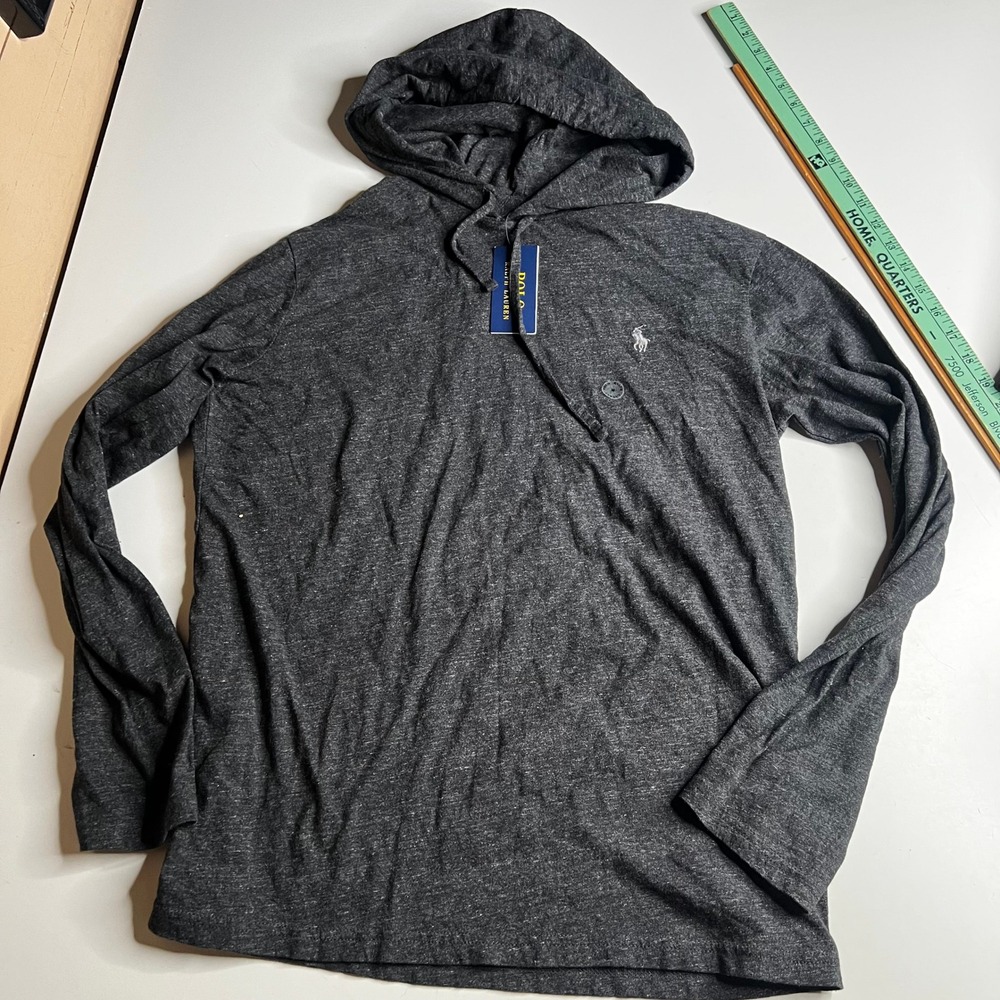 Polo Ralph Lauren Mens Charcoal Heather Black Long Sleeve Hooded T-Shirt NWT M